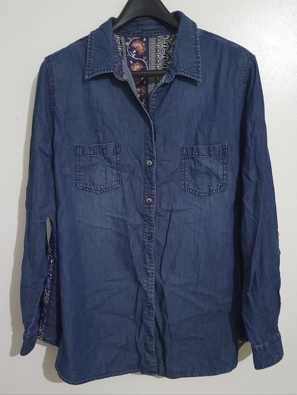 Denim Boho Tapestry Pattern Button Down Shirt